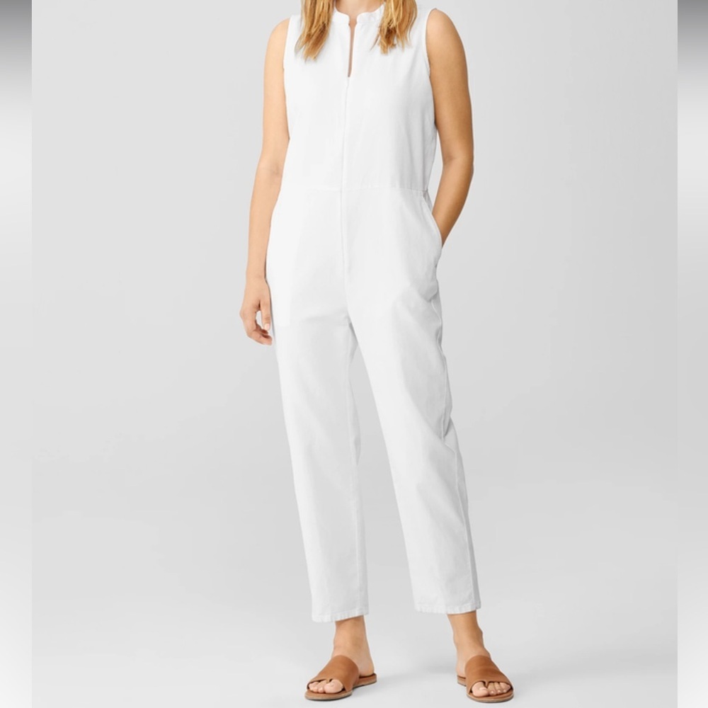 Eileen Fisher Cotton Hemp White Sleeveless Jumpsuit